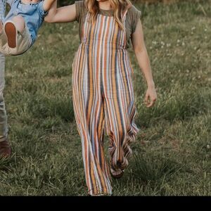 Striped overall style jumpsuit